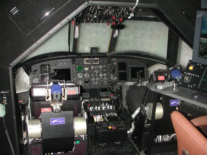The cockpit of the CH-47F Chinook Flight Simulator.