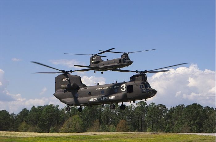 Boeing's only two CH-47F model Chinook helicopters.