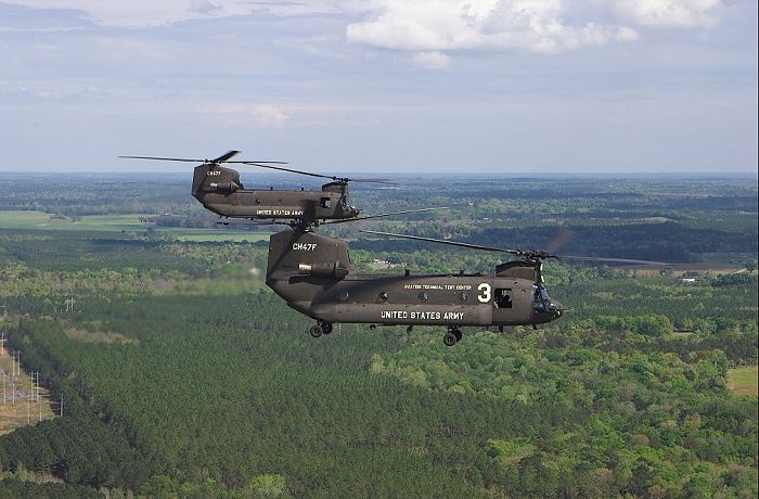 Boeing's only two CH-47F model Chinook helicopters.
