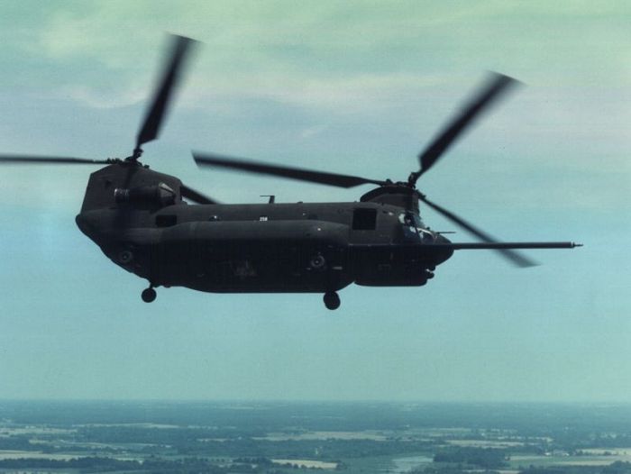 A Boeing MH-47E Chinook helicopter.