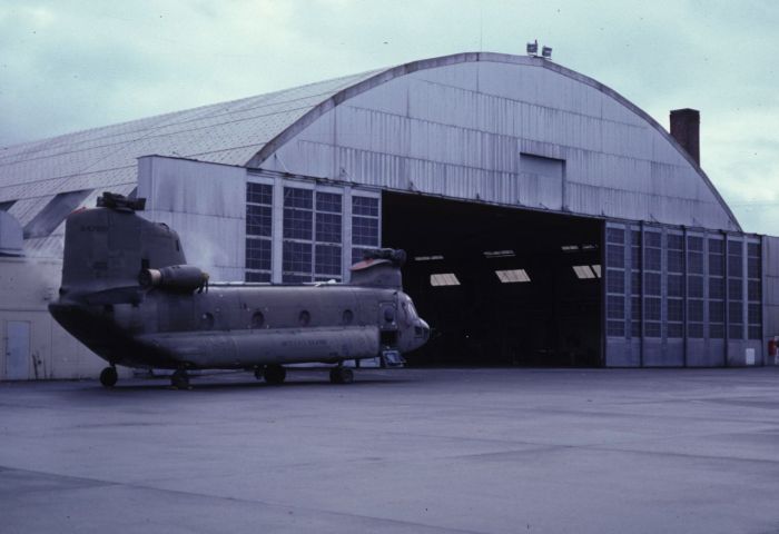After the 11 September 1982 Germany crash the 92nd Aviation Company had 28 CH-47A helicopters at Paine Field, Everett, Washington, that were grounded along with the rest of the world-wide fleet. Shown above is 65-07980 awaiting transmission inspections.