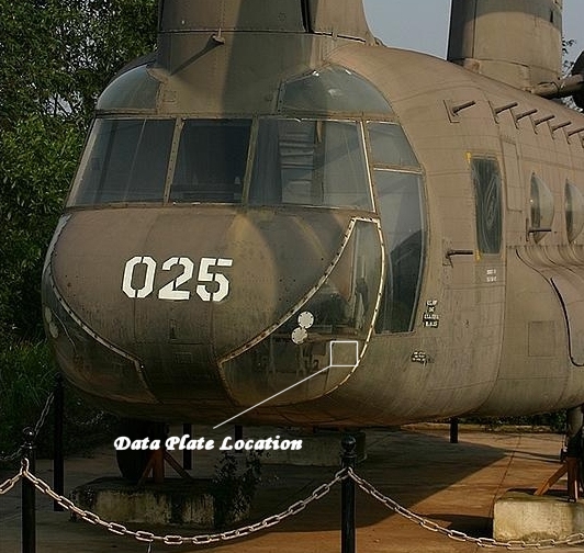 The aircraft data plate location on CH-47 Chinook helicopters.