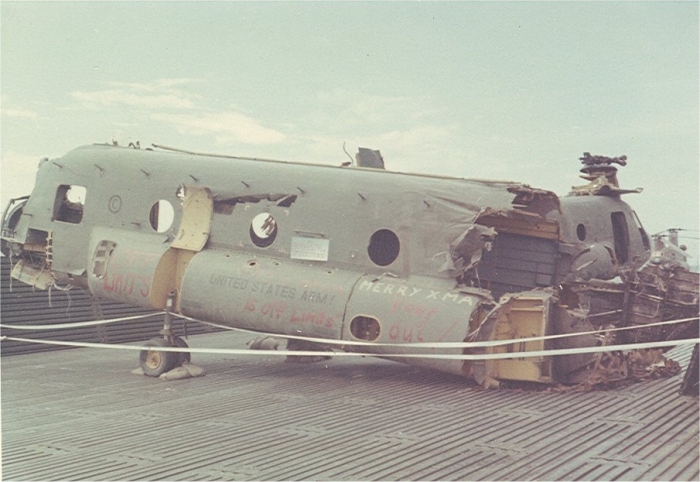 CH-47A Chinook helicopter 66-19006 after the crash in the Republic of Vietnam, 26 December 1967.
