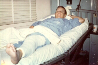 SFC Athol K. Foster recovering in the hospital after having leg surgery at Fort Campbell, Kentucky, 1967.