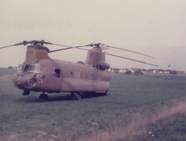Somewhere in Germany for Return to Forces Europe (REFORGER) - CH-47B Chinook helicopter 66-19119, 1976.