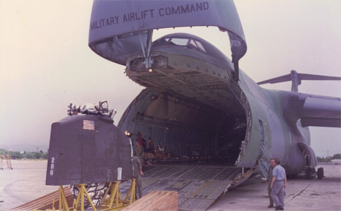 74-22286 being loaded aboard an Air Force C5 transport aircraft.