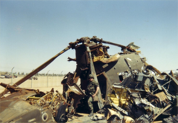 8 March 1991: The wreakage of 84-24177 after it was moved to a storage location at King Khalid Military City (KKMC) in Saudia Arabia. After final evaluation by Aviation Systems Command (AVSCOM) it was torn down further, put in containers and shipped backed to United States for disposal.