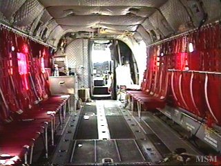Boeing Chinook 85-24336, inside the cabin, looking forward.