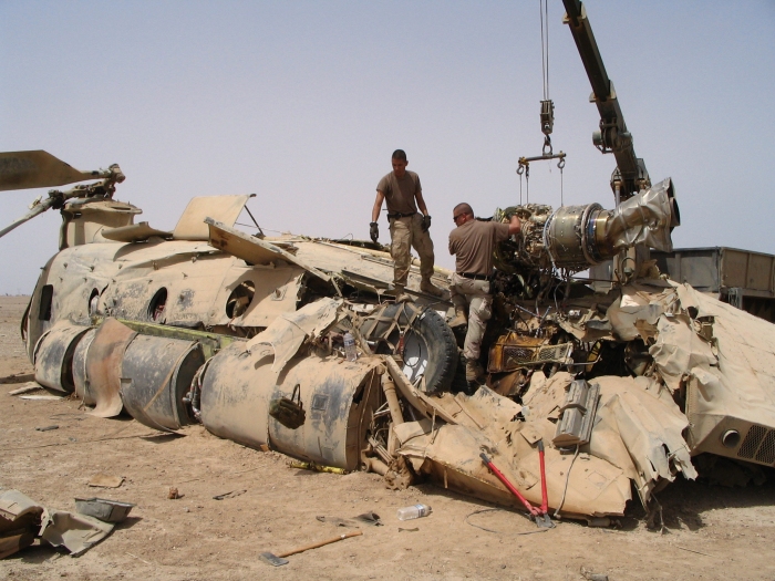 CH-47D Chinook helicopter at the crash site.