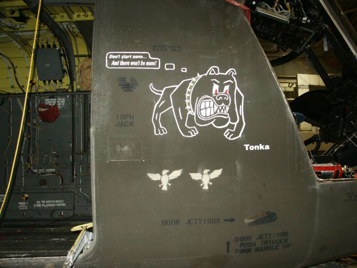 The Nose Art displayed on 90-00205 while undergoing maintenance by contract personnel (Army Fleet Service [AFS]) at Knox Army (KFHK) heliport, Fort Rucker, Alabama.