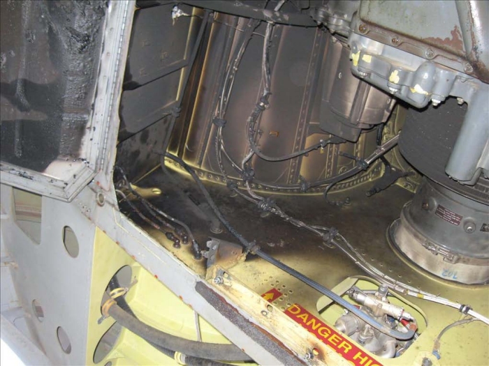 The result of the fire damage on 04-08702 caused by the electrical short.