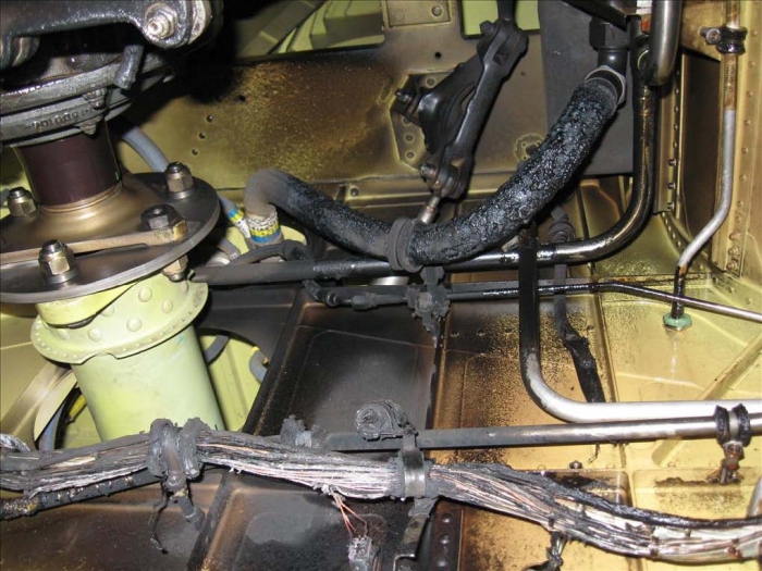 The result of the fire damage on 04-08702 caused by the electrical short.