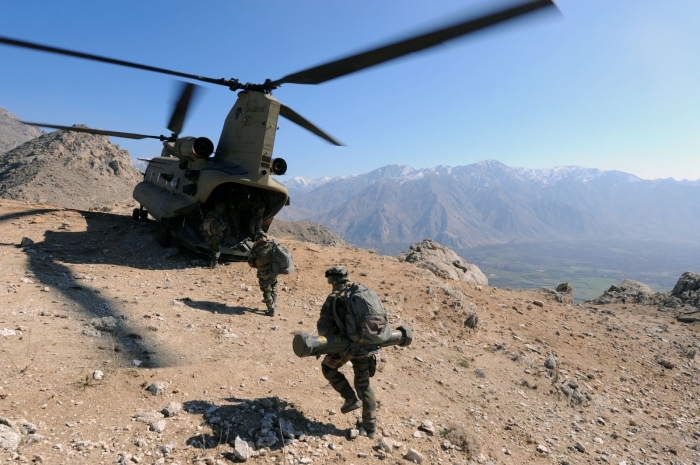Early 2009: CH-47F Chinook helicopter 04-08703 shown operating at an unknown location in the mountains of Afghanistan.