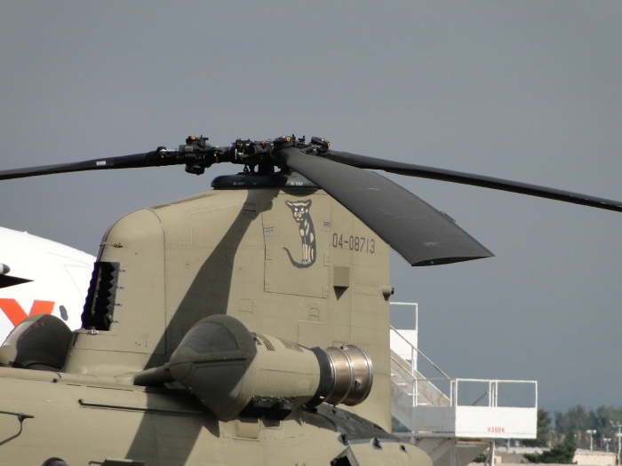 CH-47F Chinook helicopter 04-08713 is spotted at Ontario Airport, California, on 24 October 2010.