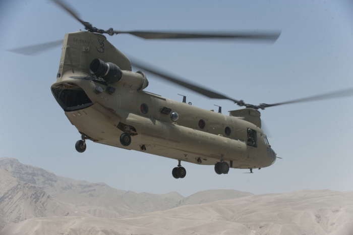 CH-47F Chinook helicopter 04-08715 operating in Afghanistan.
