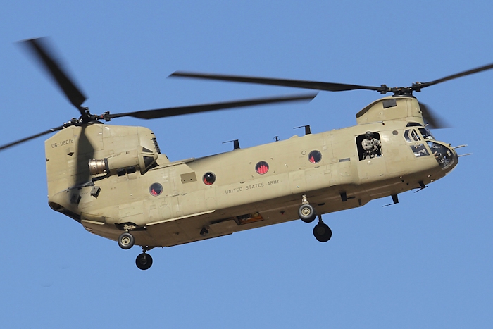 2 December 2012, Tuscon, Arizona: CH-47F Chinook helicopter hovers at Tuscon International Airport (KTUS).