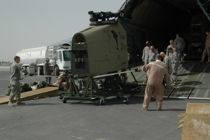 16 April 2009: CH-47F Chinook helicopter 06-08028 transported to Afghanistan by U.S. Air Force C5 "Galaxy" - a strategic air (STRATAIR) asset.
