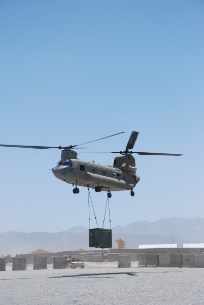 May 2009: CH-47F Chinook helicopter 06-08719 transporting cargo in Afghanistan.