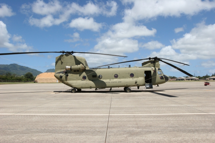 22 May 2011: CH-47F Chinook helicopter 07-08740 resting on the ramp at Wheeler Army Airfield while assigned to the "Hillclimbers".