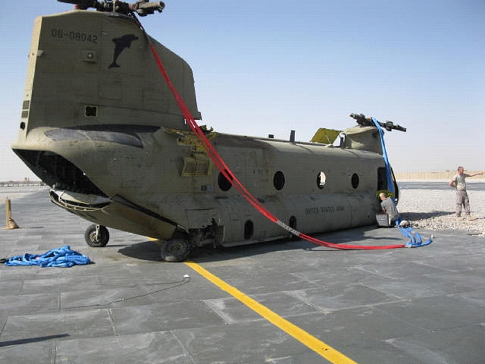 CH-47F Chinook helicopter 08-08042 after it was airlifted to Kandahar.
