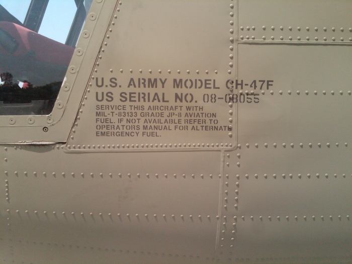 26 May 2010: The aircraft data information for CH-47F Chinook helicopter 08-08055.