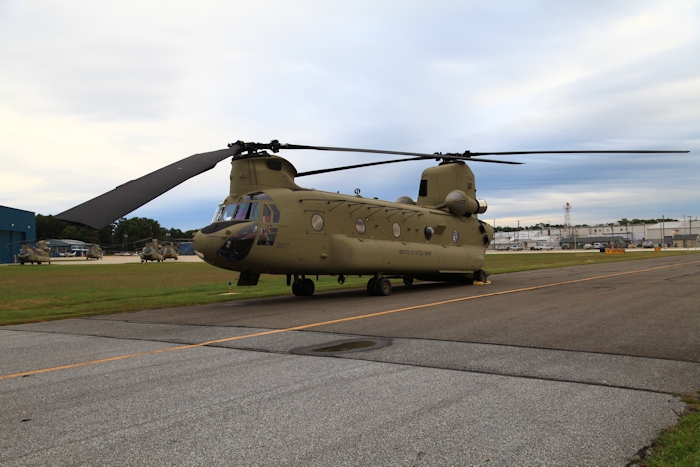 19 September 2012: CH-47F Chinook helicopter 10-08807 preflight complete and ready for run up at Millville Municipal Airport (KMIV).
