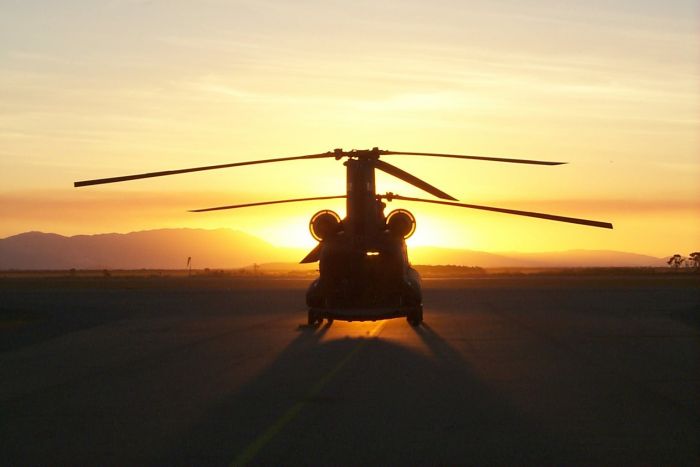 Australian CH-47D Chinook at sunset.