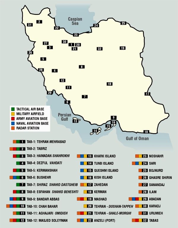 Iranian Military Installations as of 2000.