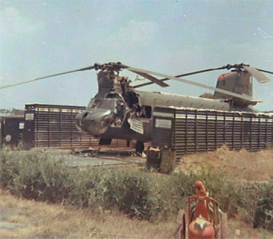 A CH-47A damaged in the attack, tail number unknown.