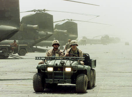 Troops patrol Bagram Airbase.