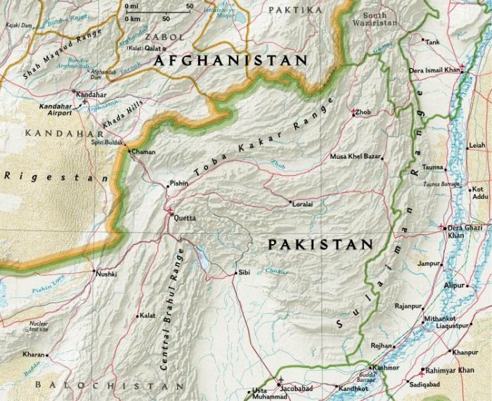 A map of Afghanistan showing the Kandahar and Spin Boldak areas.