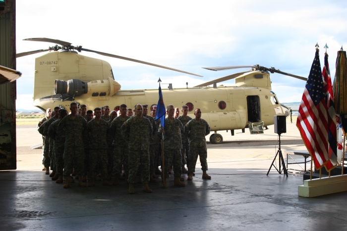 Soldiers of B Company - "Hillclimbers", 3rd General Support Aviation Battalion (GSAB), 25th Combat Aviation Brigade (CAB), stand in formation during the fielding completion ceremony on Ford Island in Pearl Harbor.