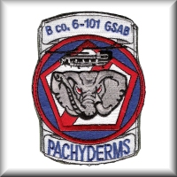 A patch from B Company - "Pachyderm", 101st General Support Aviation Battalion, Fort Campbell, Kentuky, circa 2009.