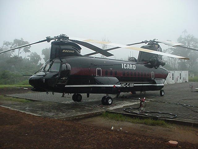 Columbia Helicopters Incorporated BV-234 operating in Ecuador, South America.