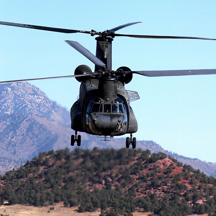 The mighty CH-47D Chinook helicopter.